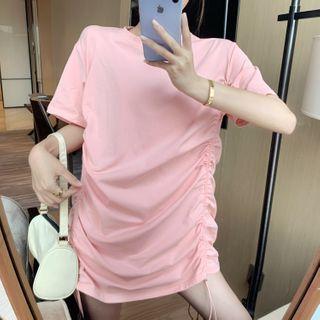 Short-sleeve Drawcord Mini T-shirt Dress