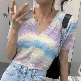 Tie Dye Short-sleeve Top Blue & Yellow & Purple - One Size