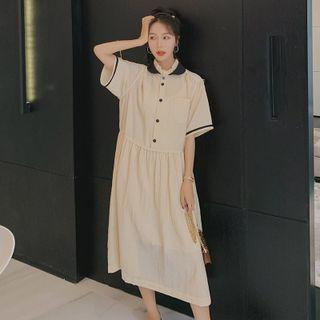 Short-sleeve Henley Midi Smock Dress