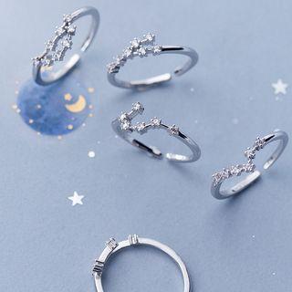925 Sterling Silver Rhinestone Zodiac Open Ring