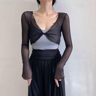 Long-sleeve Sheer Twisted Top
