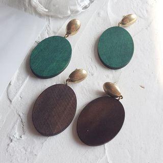 Wooden Oval Disc Dangle Earring