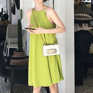 Spaghetti Strap Halter Plain Mini A-line Dress