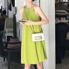 Spaghetti Strap Halter Plain Mini A-line Dress