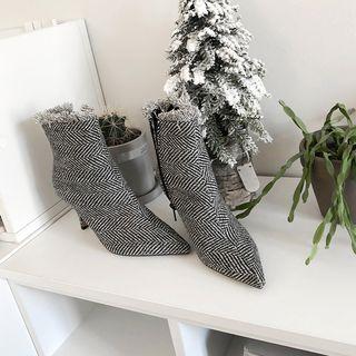 Pointy Stiletto Herringbone Ankle Boots