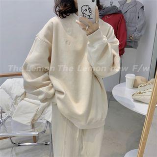 Round Neck Plain Fleece-lined Sweatshirt