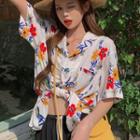 Short-sleeve Floral Shirt White & Blue & Red - One Size