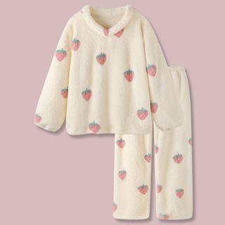 Strawberry Print Coral Fleece Loungewear / Set