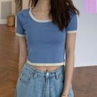 Contrast Trim Short-sleeve Ribbed T-shirt