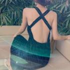 Cross-back Zebra Print Midi A-line Dress