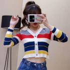Long-sleeve Striped Button Knit Top