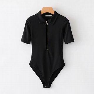 Zip-front Short-sleeve Collared Playsuit