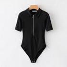 Zip-front Short-sleeve Collared Playsuit