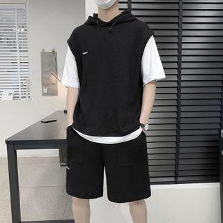 Set: Mock Two-piece Hoodie + Shorts