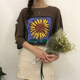 Distressed Print Loose-fit Short-sleeve T-shirt