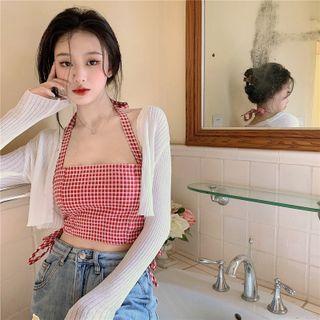 Halter Plaid Top / Light Cardigan