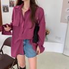 Long-sleeve Plain Pocket-detail Shirt