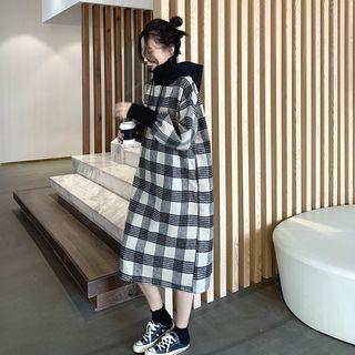 Plaid Loose-fit Hooded Dress As Figure - One Size