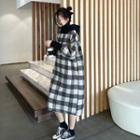 Plaid Loose-fit Hooded Dress As Figure - One Size
