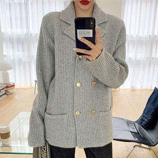 Double-breasted Collared Knit Cardigan