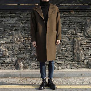 Drop-shoulder Three-button Wool Blend Coat