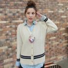 Striped-trim Cable-knit Cardigan