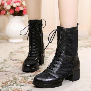 Mesh Panel Block Heel Mid-calf Dance Boots