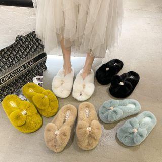 Faux Fur Bow Slippers