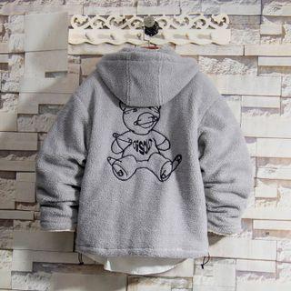 Cartoon Embroidered Fleece Hooded Zip Jacket