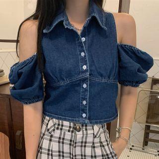 Short-sleeve Off-shoulder Denim Top