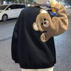 Bear Print Fleece Panel Sweatshirt
