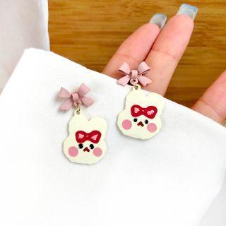 Rabbit Drop Sterling Silver Ear Stud 1 Pair - White - One Size