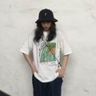 Elbow-sleeve Gold Fish Print T-shirt White - One Size