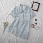 Short-sleeve Single-breasted Tweed Jacket / Mini A-line Skirt