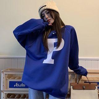 Letter Print Sweatshirt Blue - One Size