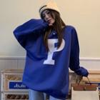 Letter Print Sweatshirt Blue - One Size