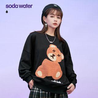 Bear-embroidered Loose-fit Pullover