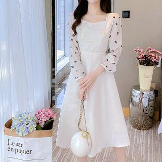 Square Neck Floral Panel Lace A-line Dress