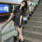 Short-sleeve Ribbon Blouse / Mini Skirt
