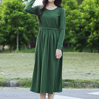 Long-sleeve Tie Waist Midi Dress