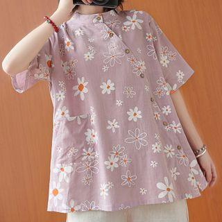 Floral Short-sleeve Top Light Purple - One Size