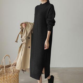 Mock-neck Slit Midi Sweater Dress
