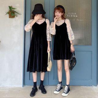 3/4-sleeve Lace Top / Spaghetti Strap Midi Dress / Mini Dress