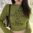 Long-sleeve Lettering Cropped T-shirt Fruit Green - One Size