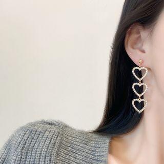Heart Rhinestone Asymmetrical Alloy Dangle Earring E640 - 1 Pair - Gold - One Size