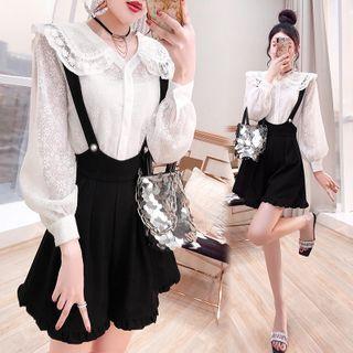 Set: Puff-sleeve Blouse + Camisole Top + Jumper Shorts
