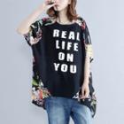 Lettering Elbow-sleeve Loose-fit T-shirt