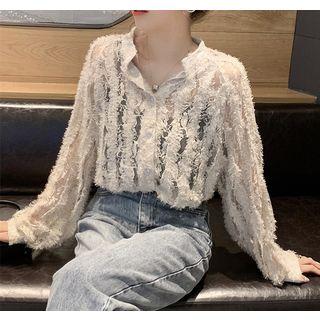 Perforated Lace Long-sleeve Blouse