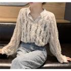Perforated Lace Long-sleeve Blouse