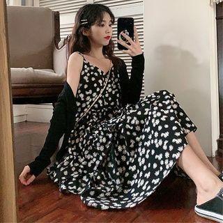 Spaghetti Strap Floral Midi A-line Dress As Shown In Figure - One Size